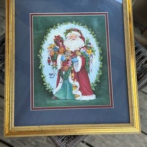 Framed Santa Claus Holiday Decor with Gold Frame